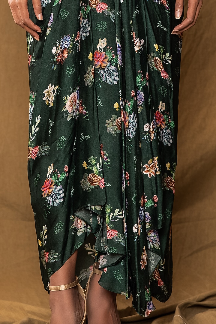 Bottle Green Draped Skirt Set With Jacket by Pesha at Pernia's Pop Up Shop