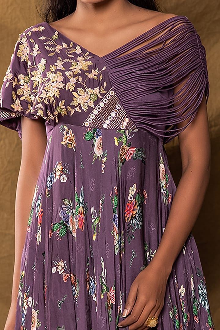 Dull Purple Pesha Printed Flared Wedding Sharara Set by Pesha at Pernia's Pop Up Shop