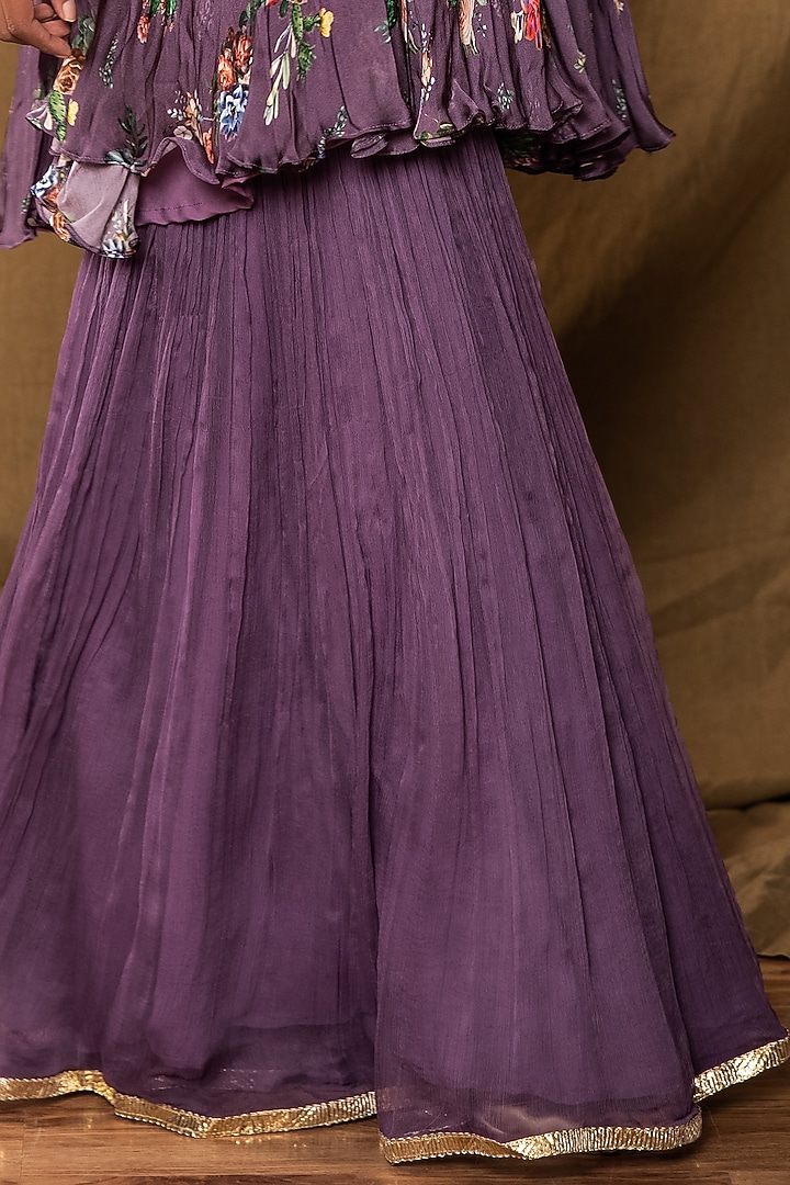 Dull Purple Pesha Printed Flared Wedding Sharara Set by Pesha at Pernia's Pop Up Shop