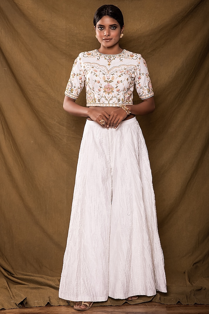 Ivory Hand Embroidered Co-Ord Set by Pesha