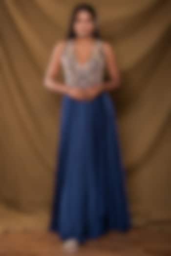 Electric Blue Embroidered Gown by Pesha