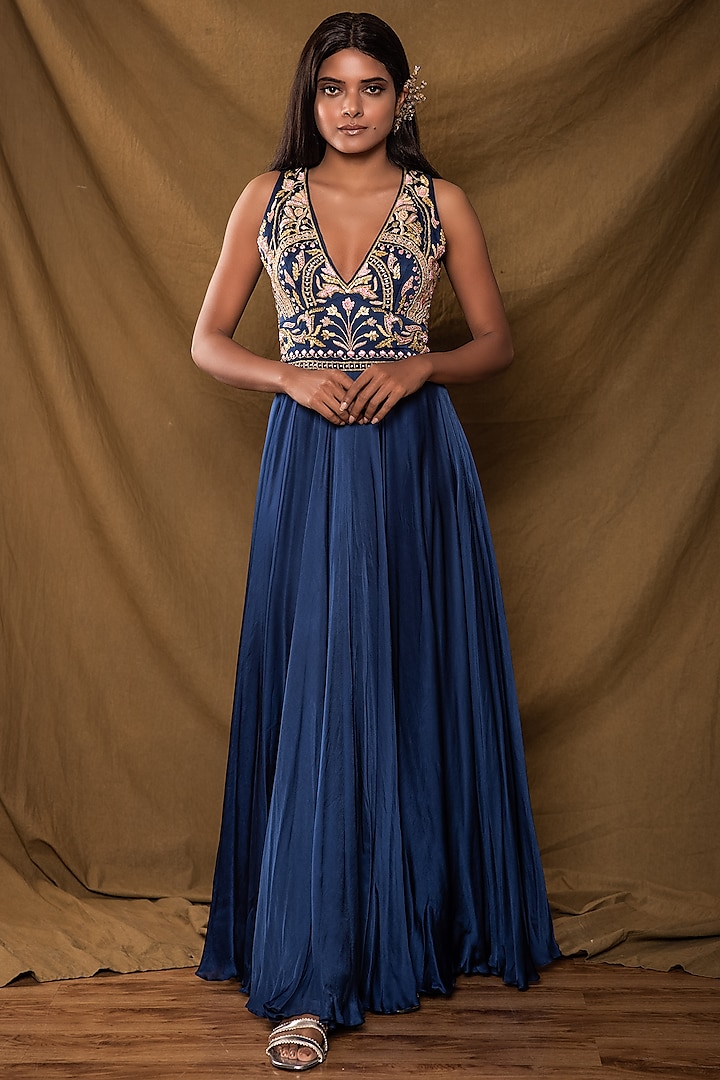 Electric Blue Embroidered Gown by Pesha