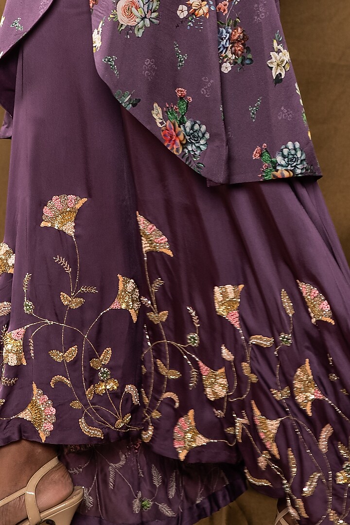 Dull Purple Embroidered Jacket Set by Pesha at Pernia's Pop Up Shop