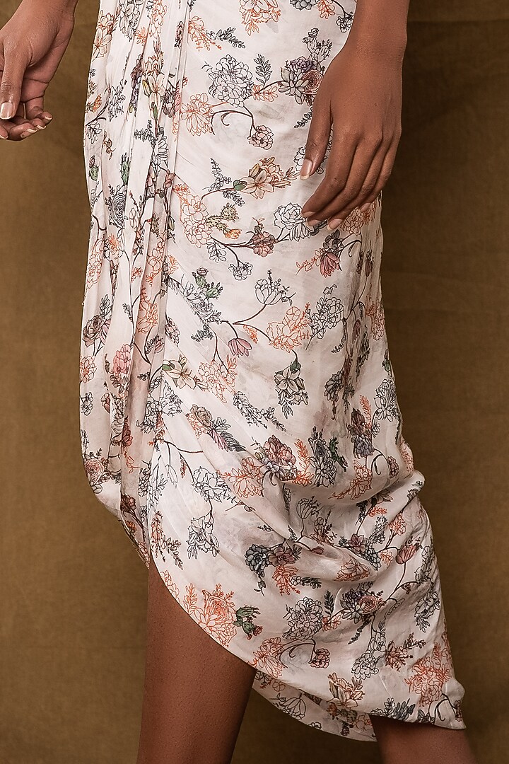 White Printed Draped Lungi Skirt Set by Pesha at Pernia's Pop Up Shop