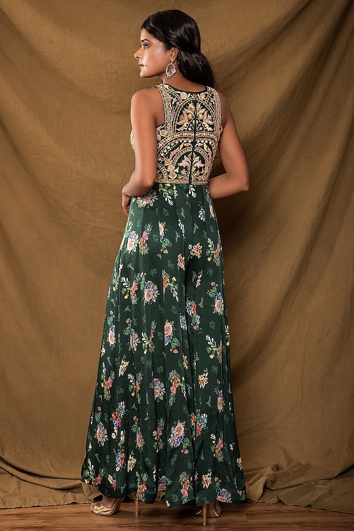 Bottle Green Embroidered Jumpsuit by Pesha at Pernia's Pop Up Shop