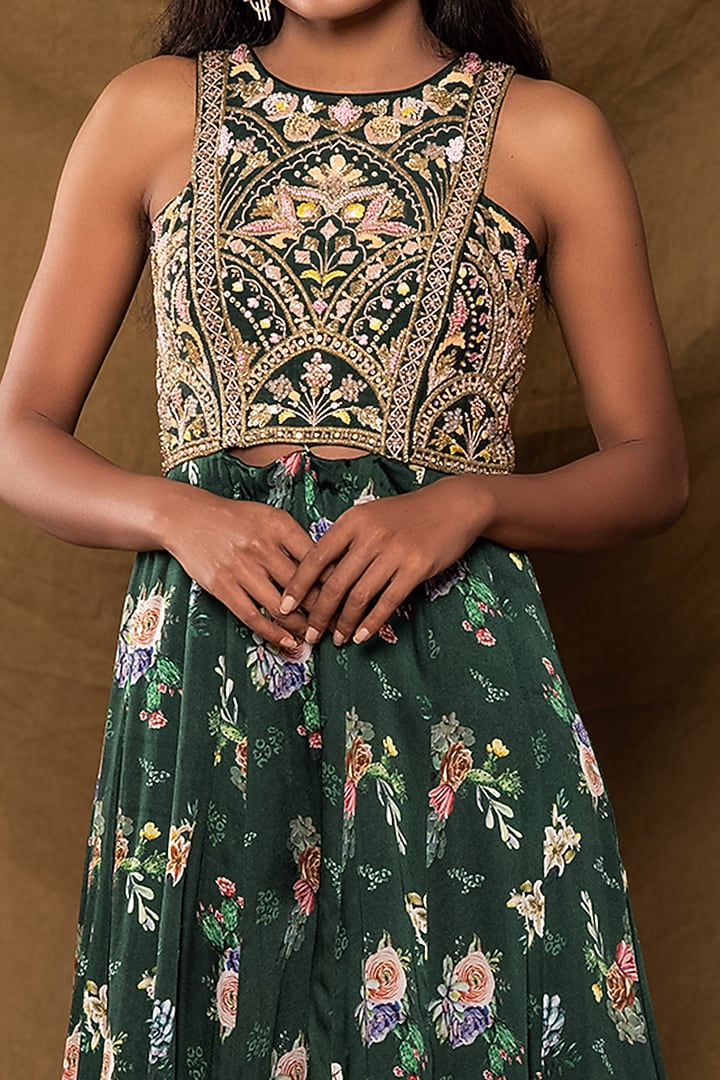 Bottle Green Embroidered Jumpsuit by Pesha at Pernia's Pop Up Shop