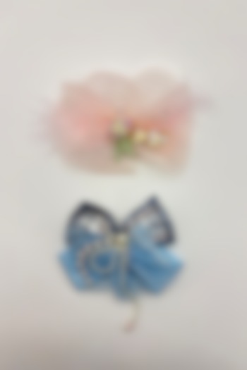 Peach & Blue Tulle Fur Hair Bow For Girls (Set Of 2) by Petite & Posh at Pernia's Pop Up Shop