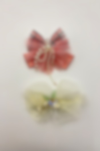 Beige & Peach Tulle Fur Hair Bows For Girls (Set Of 2) by Petite & Posh at Pernia's Pop Up Shop
