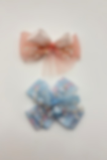 Baby Pink & Blue Organza Crystal Work Hair Bows For Girls (Set Of 2) by Petite & Posh at Pernia's Pop Up Shop