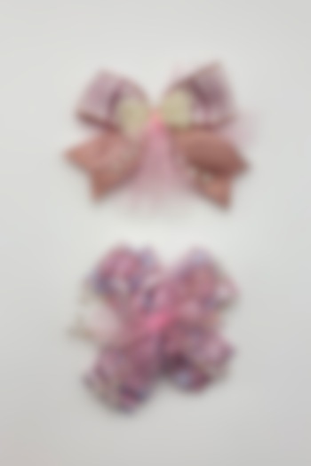 Lilac & Peach Tulle Crystal Work Hair Bows For Girls (Set Of 2) by Petite & Posh at Pernia's Pop Up Shop