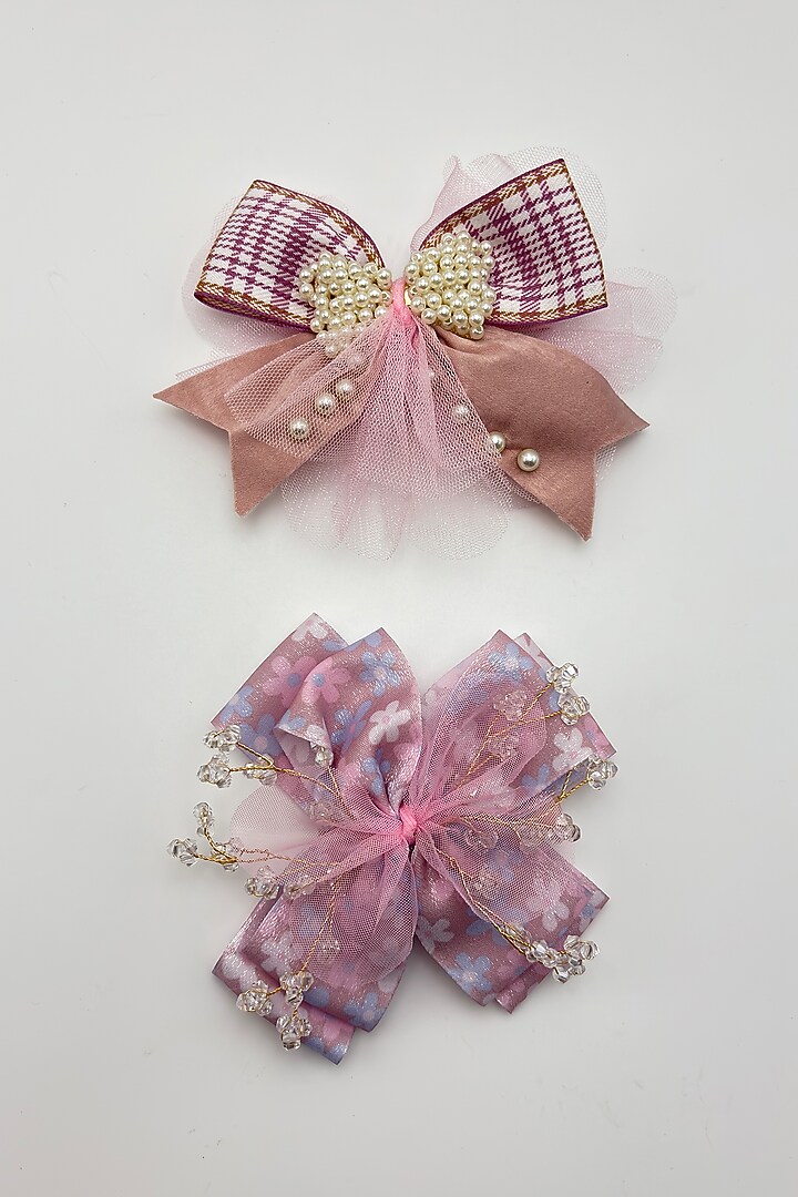 Lilac & Peach Tulle Crystal Work Hair Bows For Girls (Set Of 2) by Petite & Posh at Pernia's Pop Up Shop