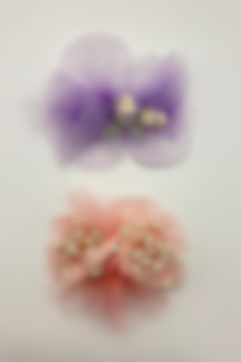 Peach & Purple Net Crystal Work Hair Bows For Girls (Set Of 2) by Petite & Posh at Pernia's Pop Up Shop