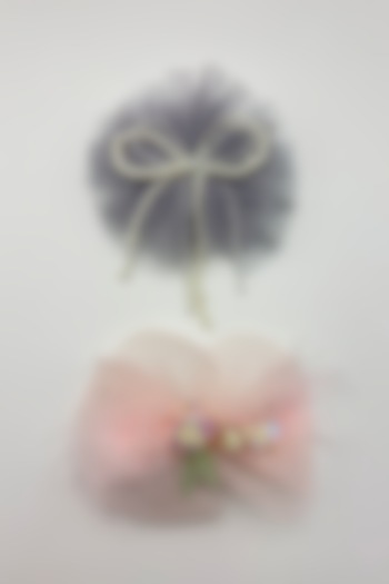 Grey & Peach Tulle Fur Hair Bows For Girls (Set Of 2) by Petite & Posh at Pernia's Pop Up Shop