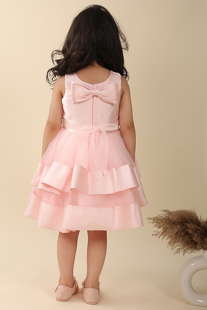 Peach Poly Silk Tiered Dress For Girls by A.T.U.N. (All Things Uber Nice) at Pernia's Pop Up Shop