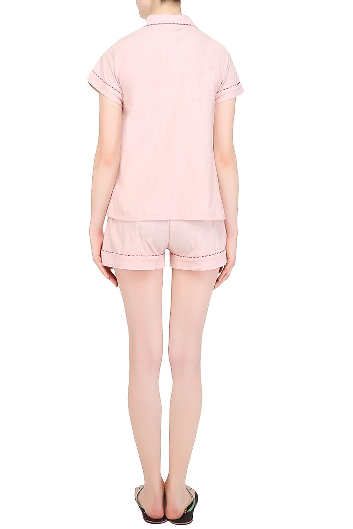 Baby pink and red lace trims nightuit shirt and shorts set available only at Pernia's Pop Up Shop.