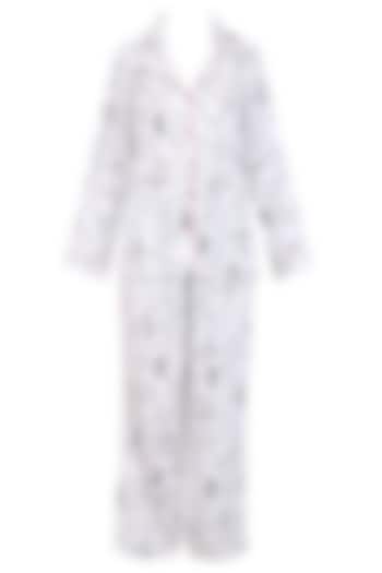 White and Black Bold Flower Monochrome Printed Nightsuit Set by Perch