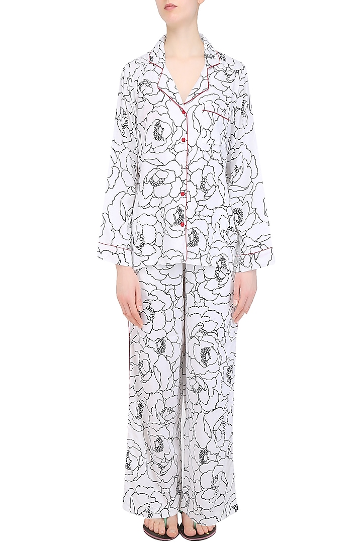 White and black bold flower monochrome printed nightsuit set available only at Pernia's Pop Up Shop.