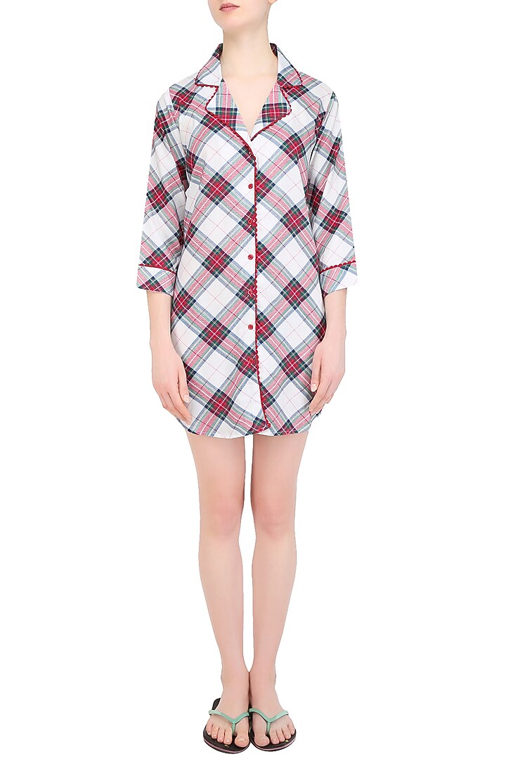 White, red and black plaid checks nightsuit shirt available only at Pernia's Pop Up Shop.