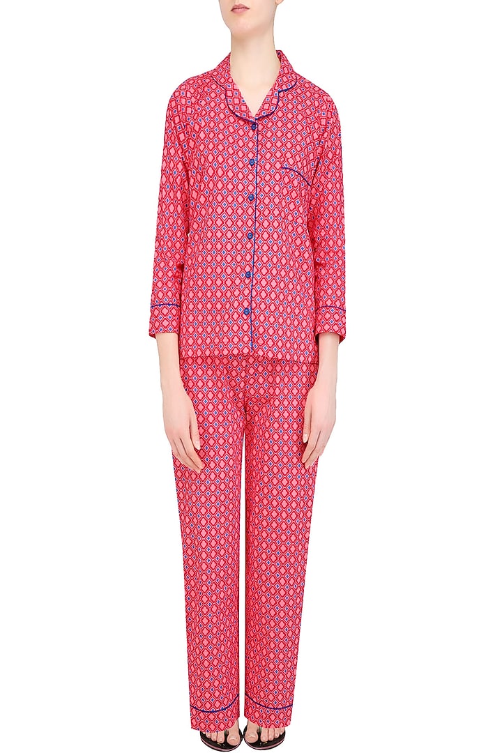 Pink geometric pattern nightsuit set available only at Pernia's Pop Up Shop.