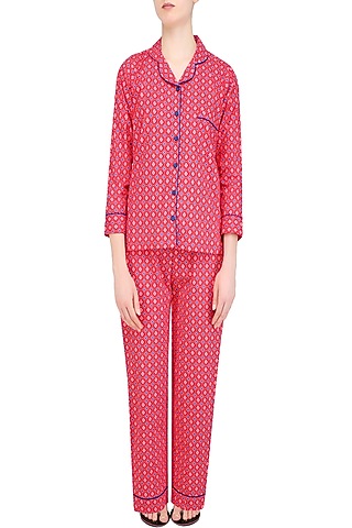 Pink Geometric Pattern Nightsuit Set by Perch