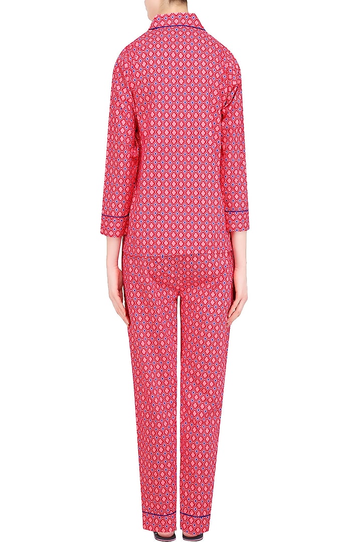 Pink geometric pattern nightsuit set available only at Pernia's Pop Up Shop.