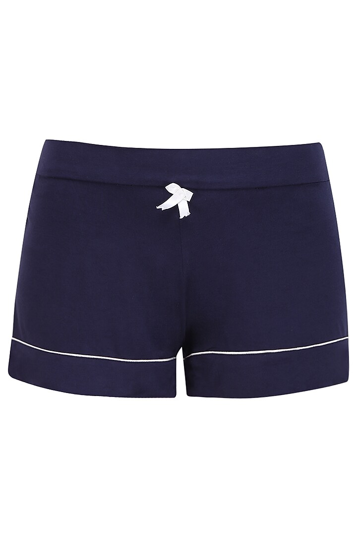 Navy blue and white lace trims nightsuit shirts and shorts set available only at Pernia's Pop Up Shop.