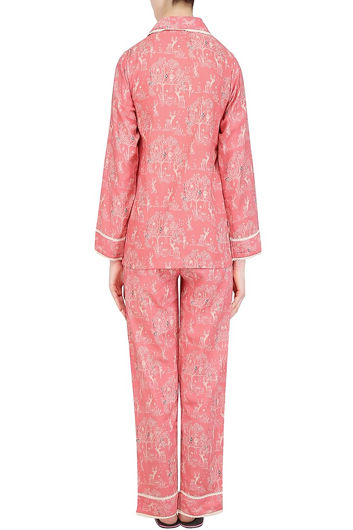Pink deer and trees printed nightsuit set available only at Pernia's Pop Up Shop.