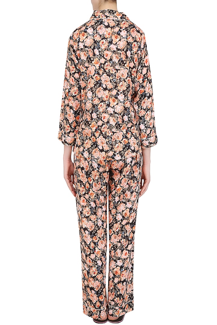 Black and orange floral printed nightsuit set available only at Pernia's Pop Up Shop.