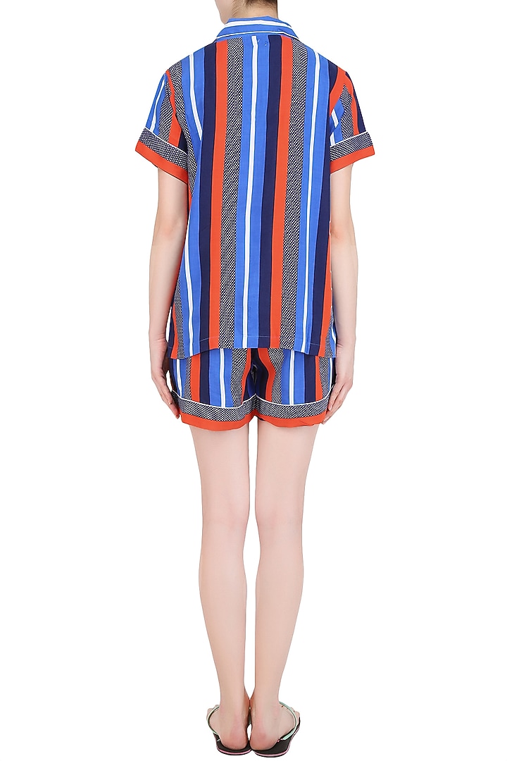 Blue stripes printed nightsuit shirt and shorts set available only at Pernia's Pop Up Shop.