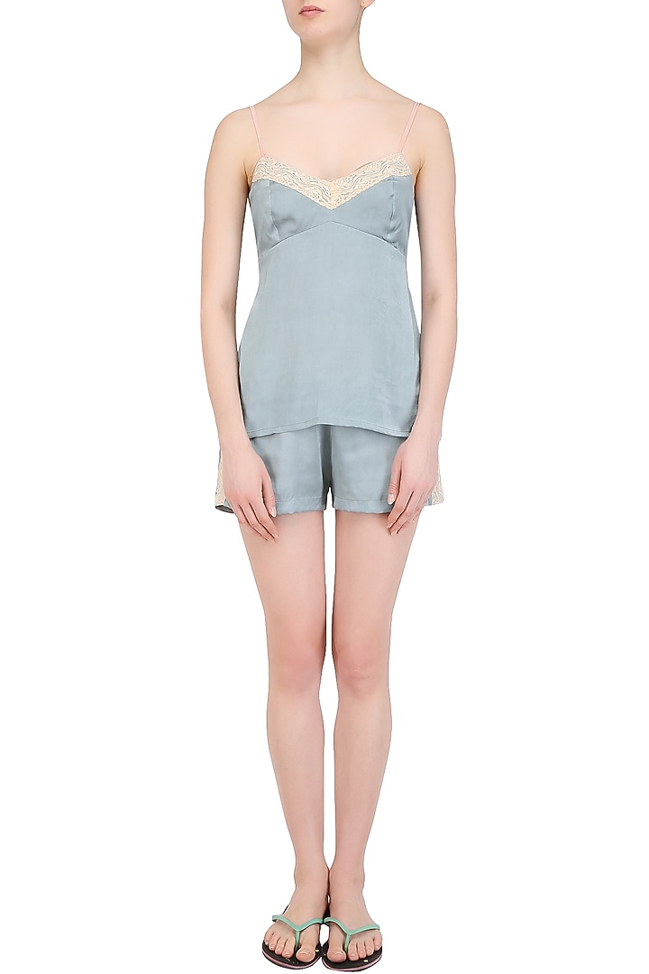 Grey and white floral lace camisole top and shorts set available only at Pernia's Pop Up Shop.