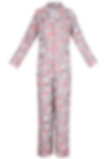 Grey and Orange Floral Printed Nightsuit Set by Perch