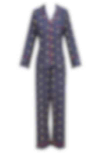 Navy blue and yellow banana print nightsuit set available only at Pernia's Pop Up Shop.