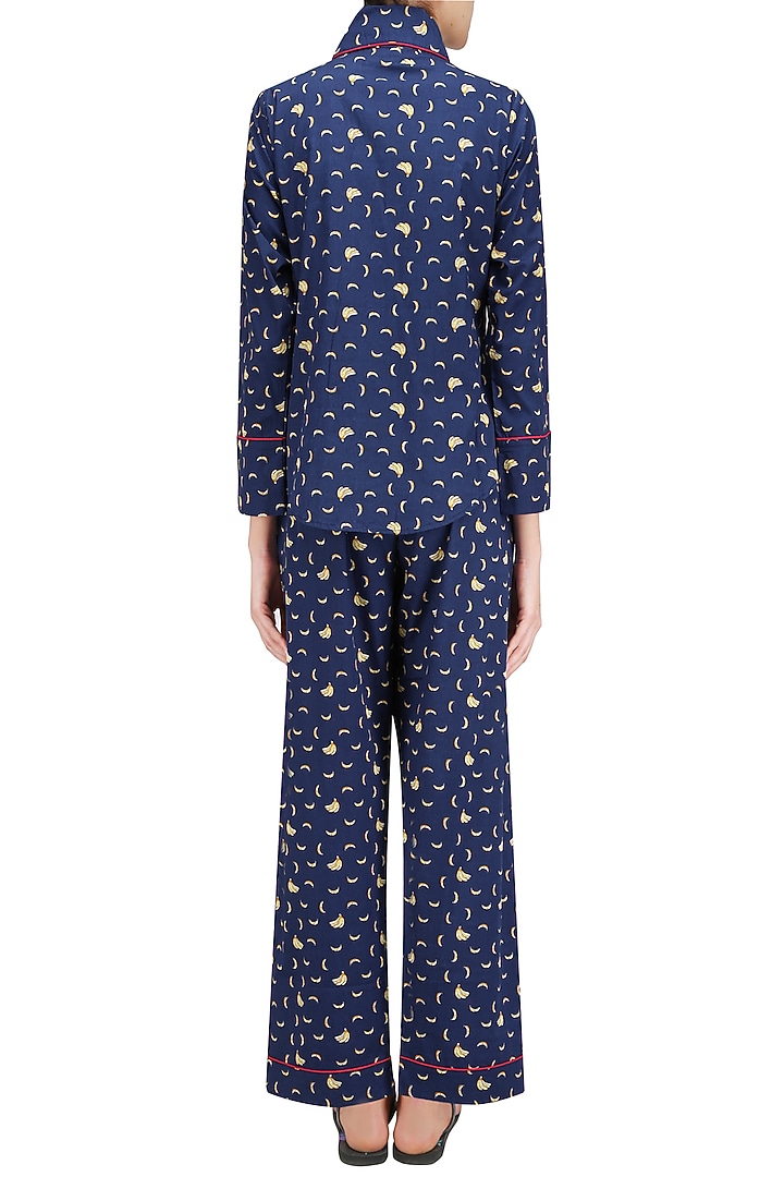Navy blue and yellow banana print nightsuit set available only at Pernia's Pop Up Shop.