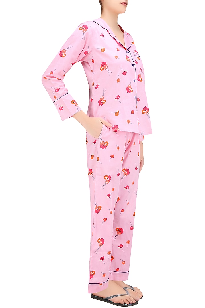 Pink and orange floral printed nightsuit set available only at Pernia's Pop Up Shop.