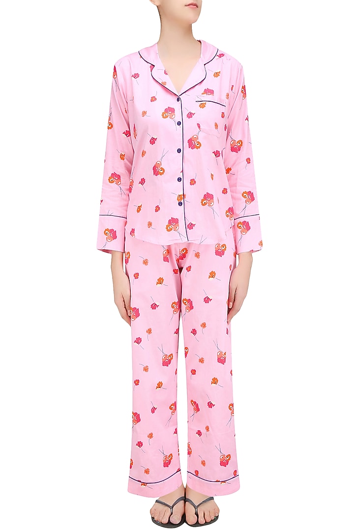 Pink and orange floral printed nightsuit set available only at Pernia's Pop Up Shop.