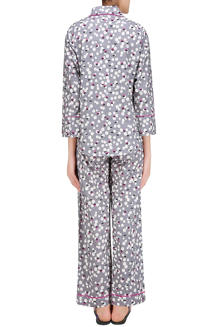 Grey polka dot and floral printed nightsuit set available only at Pernia's Pop Up Shop.