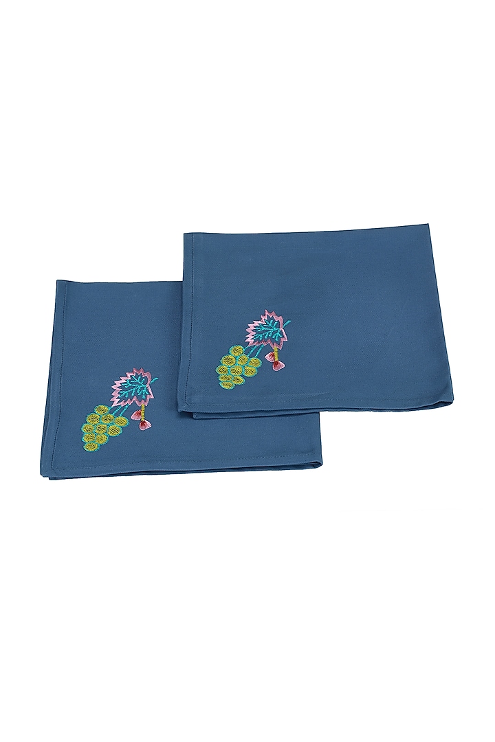 Blue Cotton Embroidered Napkins by Perenne Design