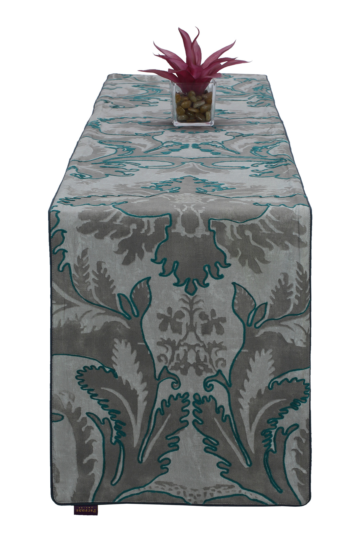 Grey Printed & Embroidered Table Runner by Perenne Design at Pernia's Pop Up Shop