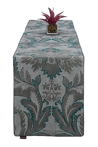 Grey Printed & Embroidered Table Runner by Perenne Design