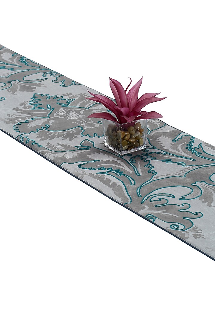 Grey Printed & Embroidered Table Runner by Perenne Design at Pernia's Pop Up Shop