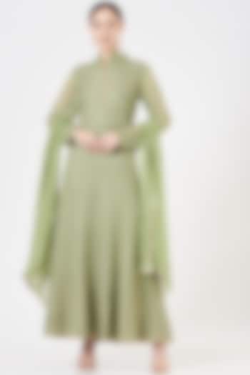 Pista Green Party Wear Anarkali Set With Zari Work by Peenacolada at Pernia's Pop Up Shop