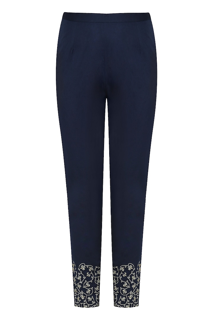 Navy blue drape tunic and embroidered pants set available only at Pernia's Pop Up Shop.