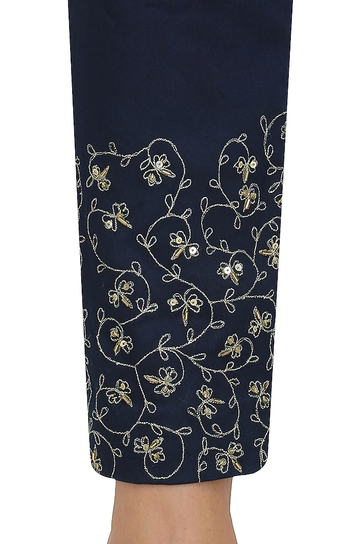 Navy blue drape tunic and embroidered pants set available only at Pernia's Pop Up Shop.
