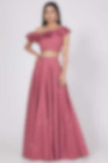 Pink Satin Georgette Skirt Set by Pooja Peshoria