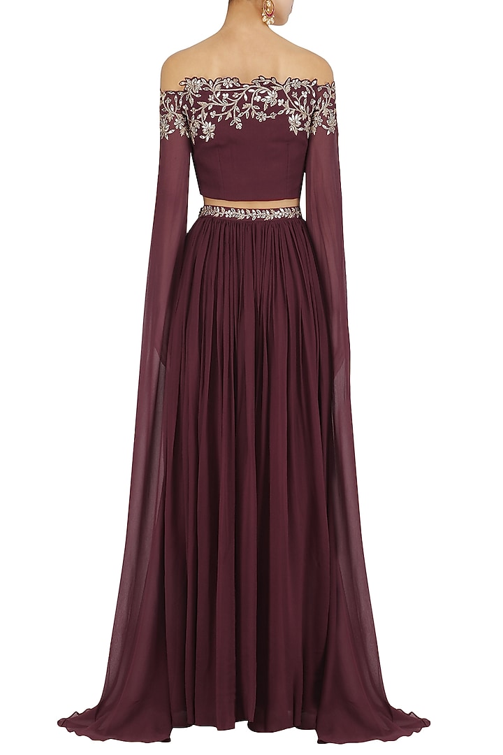 Marsala cape sleeves crop top and skirt set available only at Pernia's Pop Up Shop