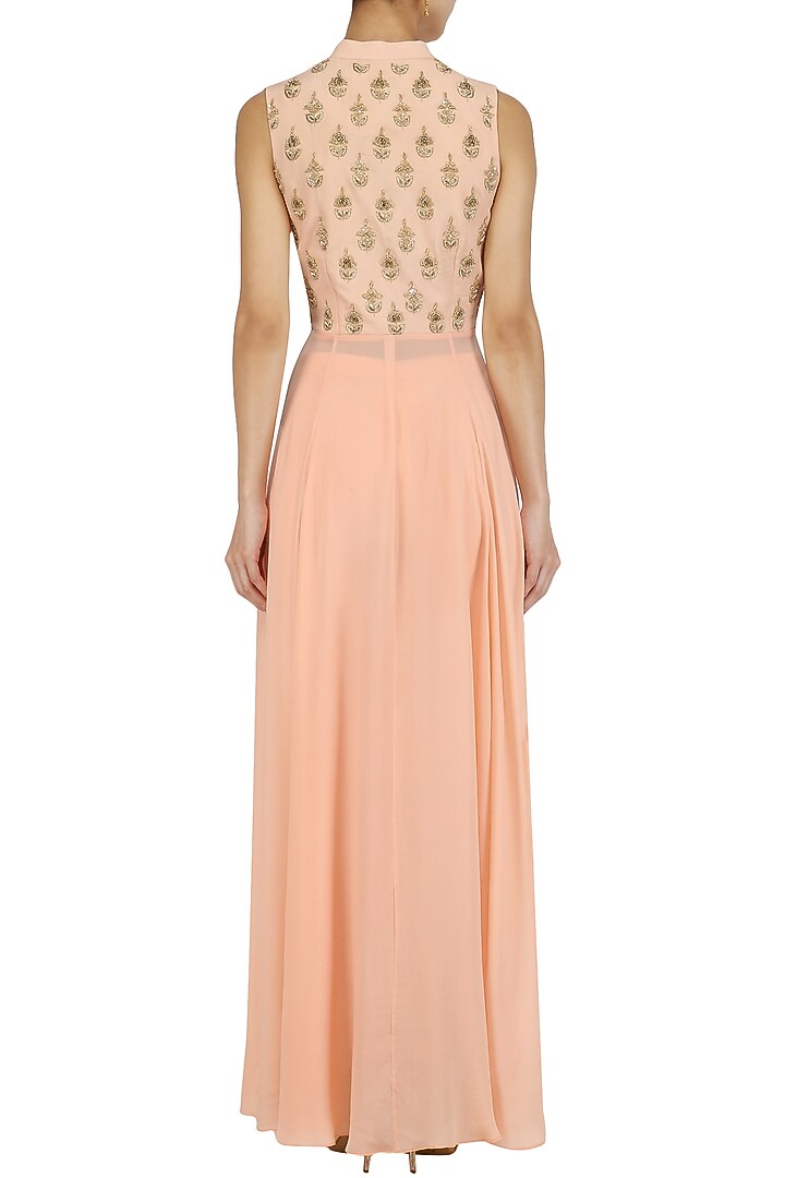 Peach dabka embroidered asymmetrical kurta and pants set available only at Pernia's Pop Up Shop.