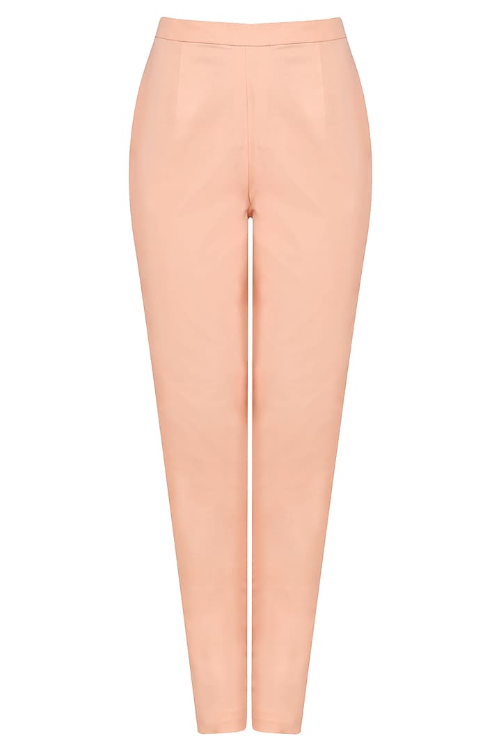 Peach dabka embroidered asymmetrical kurta and pants set available only at Pernia's Pop Up Shop.