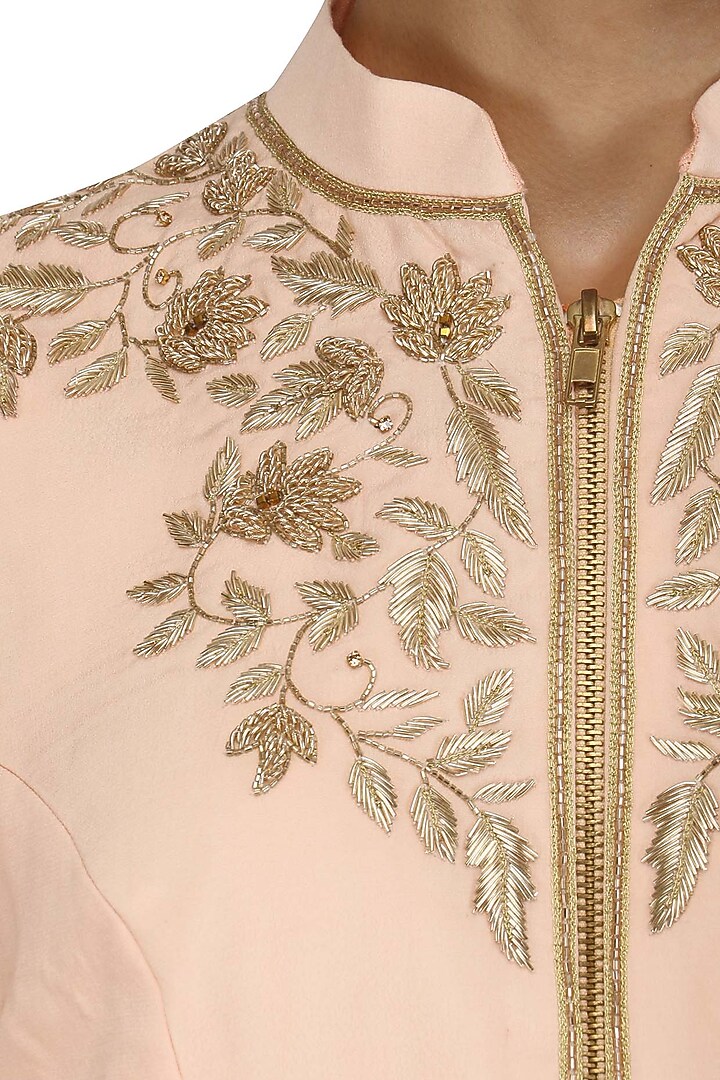 Peach dabka embroidered asymmetrical kurta and pants set available only at Pernia's Pop Up Shop.