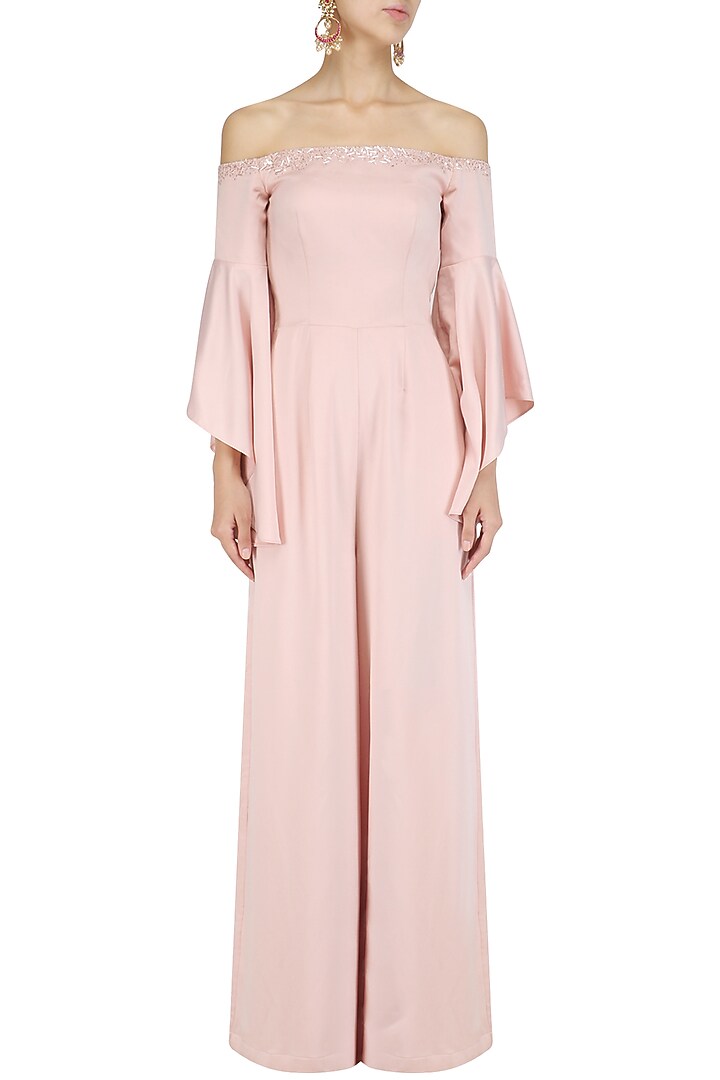 Soft pink off shoulder bell sleeves jumpsuit available only at Pernia's Pop Up Shop.