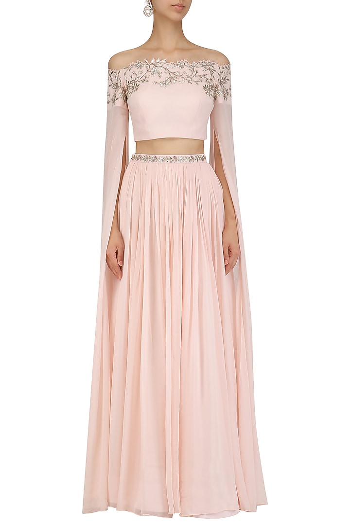 Pink cape sleeves crop top and skirt set available only at Pernia's Pop Up Shop.